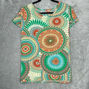 Amazon XXL 2X Shirt Top Yellow Green Paisley Cap Short Sleeve Round Neck Women